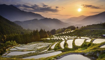Maruyama rice terraces at sunset, Mie prefecture