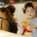 A geisha at the bar of Mosaic Hostel Kyoto