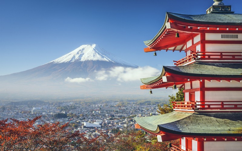 Mt. Fuji, Japan viewed from Chureito Pagoda in the autumn