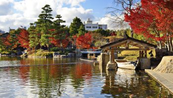 Nagoya, Japan - November 27, 2012: Ryusenko Lake at Tokugawa Gardens. The garden dates from the early Edo period and was opened to the public in 1932.
