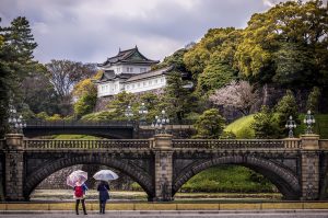 Two ladies in front of the Imperial Palace, Tokyo